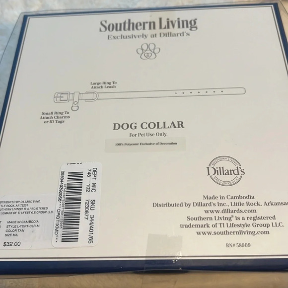 Southern Living Vegan-Leather Dog Collar Teal-Blue w/ Tassel Gold HW NWT - Picture 12 of 14